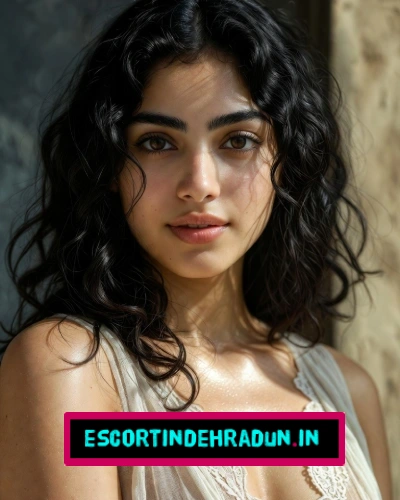 Attractive Indian Dehradun escort curly hair glowing skin beige lace outfit